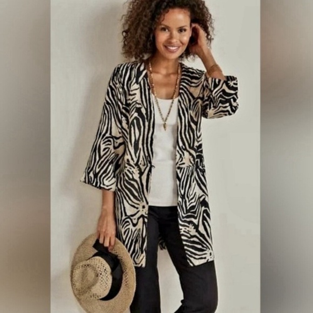 Soft Surroundings Large Kimono Zella Topper Cover Up Animal Zebra‎ Print Top